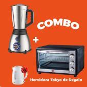 COMBO Licuadora TOKYO INOX 1,5 litros Pica Hielo + Horno Electrico Tokyo listo plus 46L+ Hervidora Tokyo Easy Nova Blanca jarra plastica 1,7L